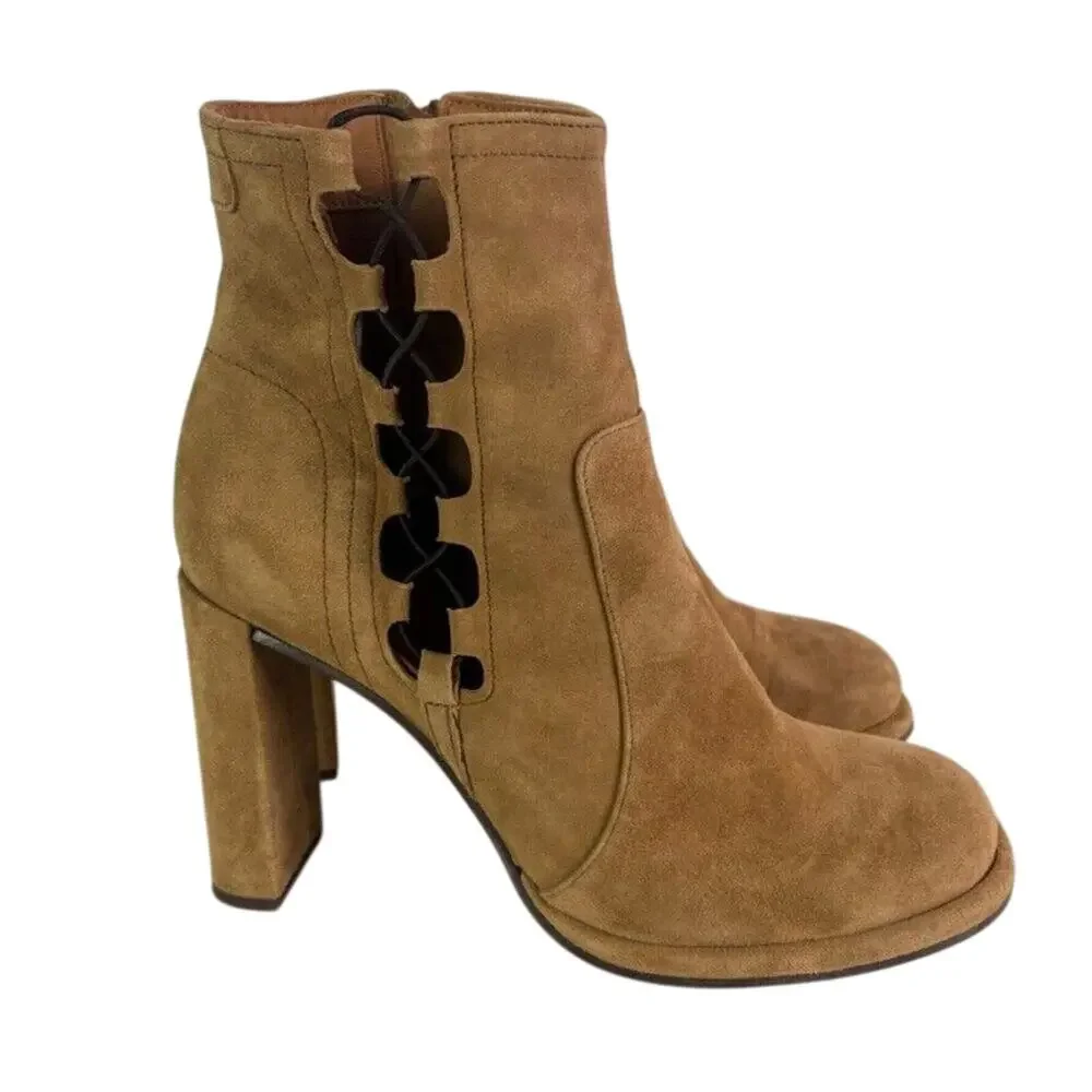 Free People Booties Womens US9 EU39 Marietta Walnut Suede Block High Heel Corset